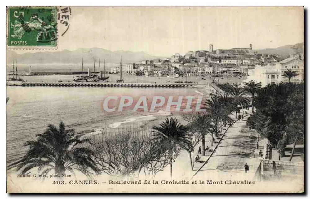 CANNES — Boulevard de la Croisette und Mont Chevalier — Édition Giletta, photo Nice, Nr. 403 - Vorderseite