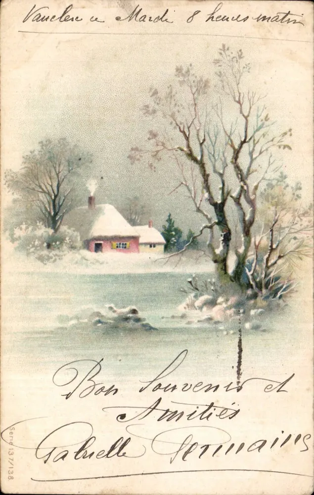 Vaulx-en-Velin — winterliche Szene mit verschneiter Wohnung — Verlag 'Postkarte — Carte postale' und Serie 137/138 - Vorderseite
