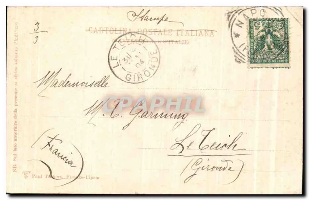 Napoli - Porta Capuana — vue de marché — éditeur Y. Genevoisi, n° 5-5-04 - Verso