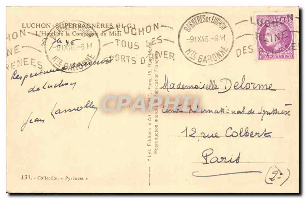 Hôtel de la Compagnie du Midi — Luchon — Éditeur Les Éditions d'Art Ménon - Verso