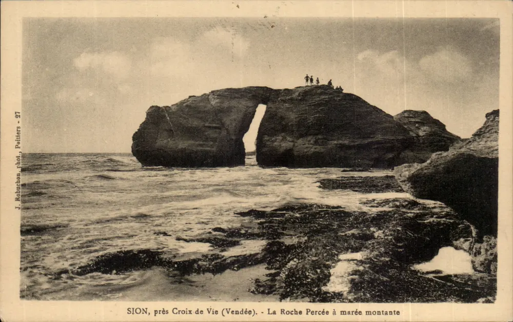 Sion, in der Nähe von Croix-de-Vie (Vendée) — Die Durchbrochene Felsen bei Flut — J. Robuchon, Foto. Poitiers - 27 - Vorderseite