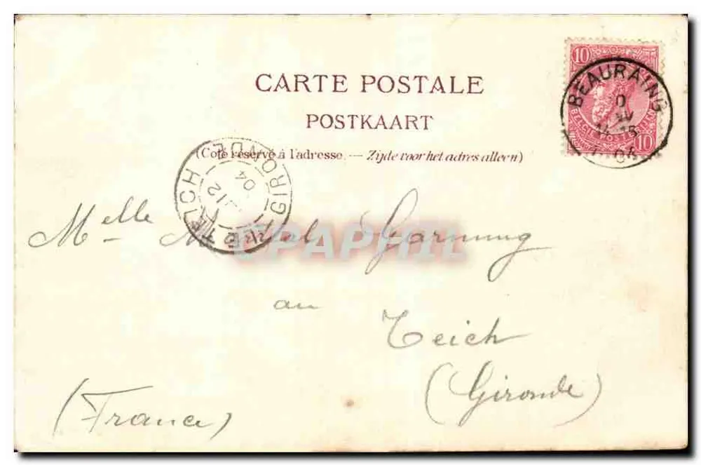 Beauraing — Pensionato das Irmãs — Ed. J. Saimpain, em Beauraing - Verso