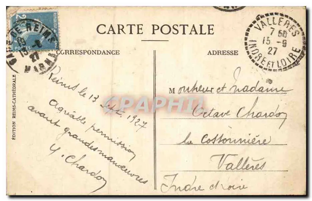 Reims — Kathedrale vor dem Krieg — Edition Reims-Kathedrale - Rückseite