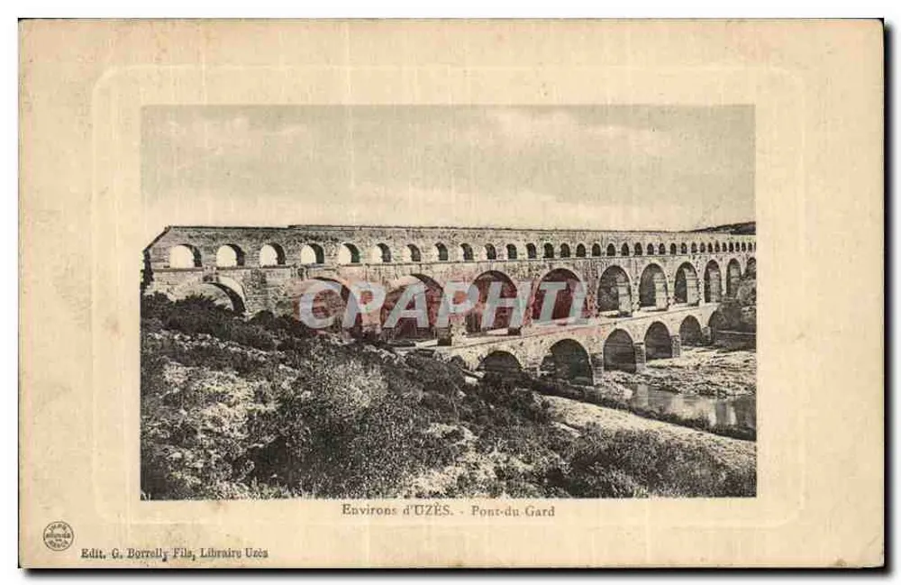 Arredores de UZÈS - Pont-du-Gard — Edit. G. Borrelly-Fils, Livraria Uzès - Frente