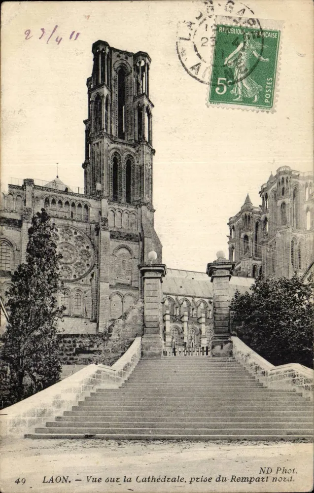 Laon — Ansicht der Kathedrale, aufgenommen vom nördlichen Wall — ND Fotografie n°49 - Vorderseite