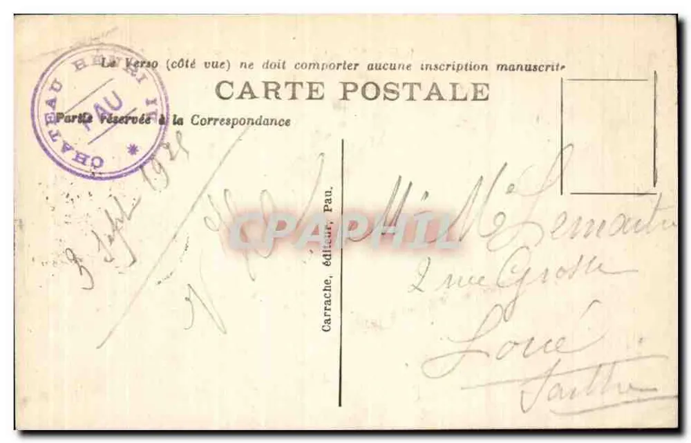 Pau — O Castelo de Henrique IV, fachada principal — C. - 187, editor Carrache - Verso