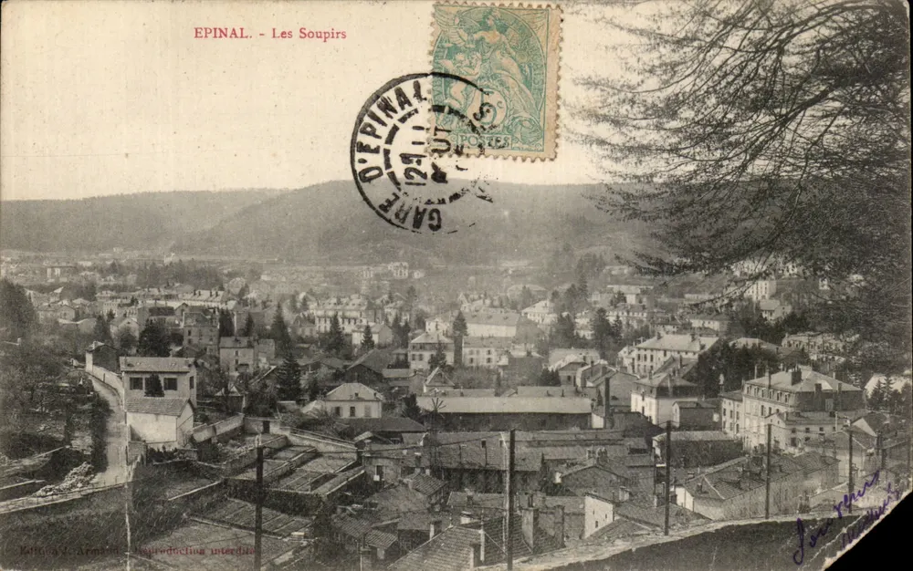 Épinal - Les Soupirs — vista panorâmica — Edição A. Arnaud, reprodução proibida - Frente