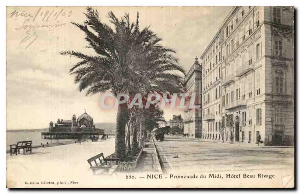 NICE - Promenade do Meio-Dia, Hotel Beau Rivage — Edição Gilètta, fot. Nice, n° 650 - Frente
