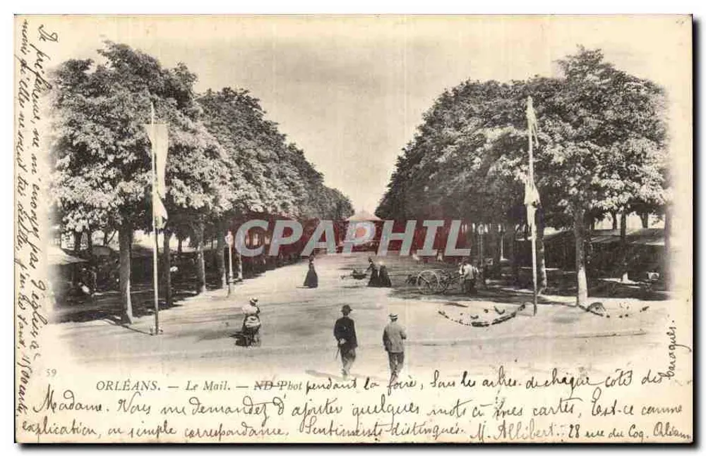 Orléans — O Mail — ND Fotografia durante a feira, sob as árvores de achega do lado das batatas - Frente