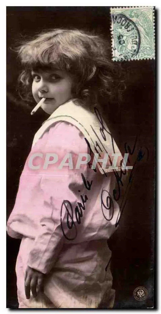 Little girl smoking a cigarette — photograph signed Daniel Schäfer — published by the Neue Photographische Gesellschaft A.-G., Stieglitz - Vorderseite