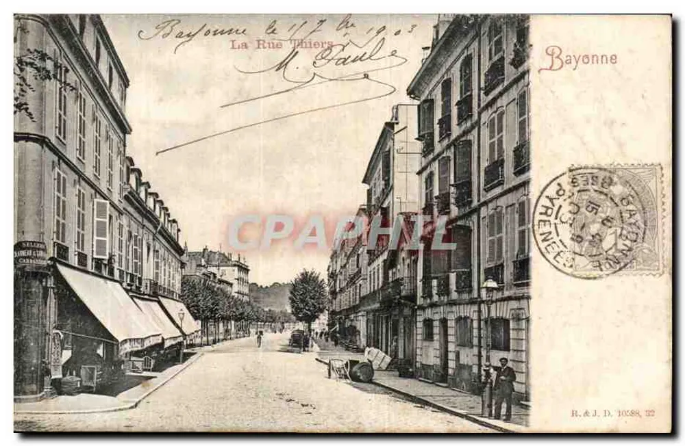 Bayonne — La Rue Thiers — éditeur R.A.J.D. n° 10088, 32 - Frente