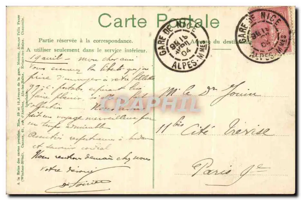 Menton — Blick vom italienischen Grenzgebiet — Verlag: Delain - Rückseite