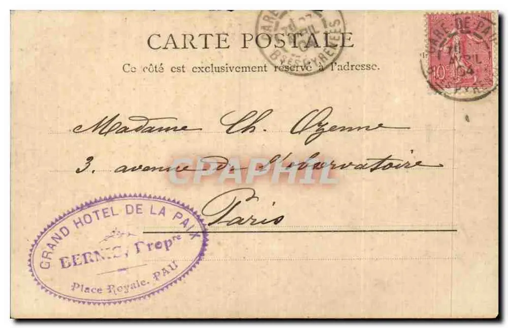 A Cour do Castelo — Pau — editor R. & C. Pau, n° 1004 - Verso