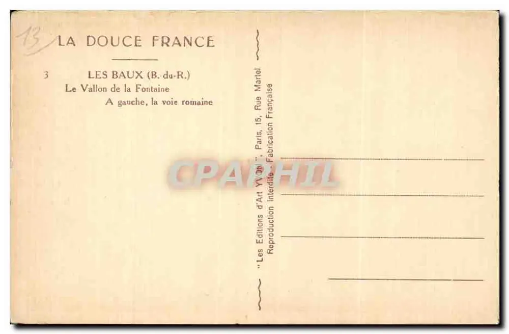 Les Baux (B. du-R.) — Das Tal der Quelle, die römische Straße — Les Éditions d'Art VYGN, Paris - Rückseite