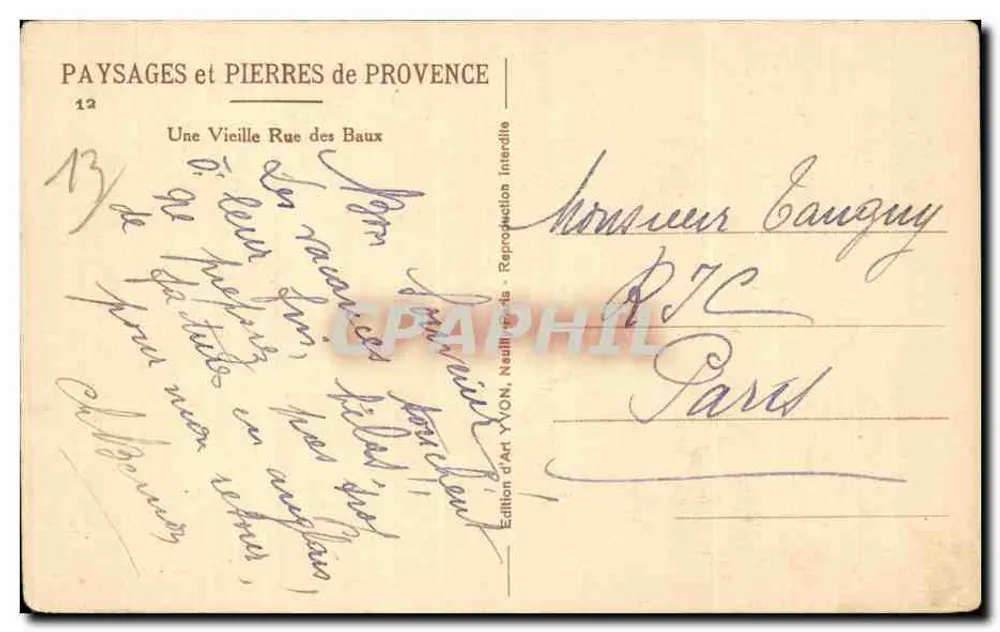 Uma Velha Rua dos Baux — Paisagens e Pedras da Provença — Edição de Arte YVON, Neath - Verso