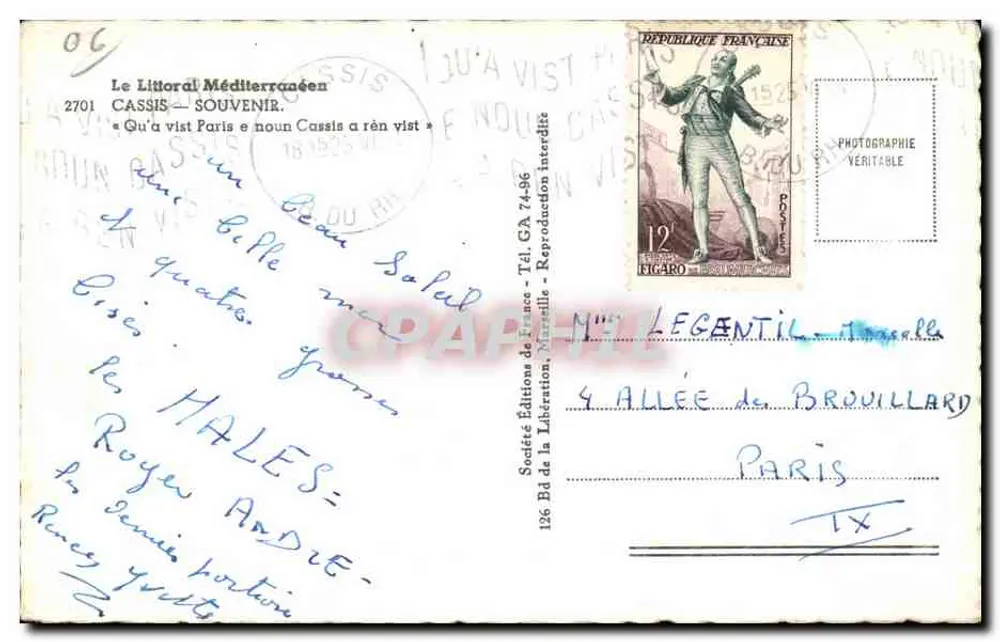 Cassis — Lembrete de Cassis — Éditions de la Libération, Marselha - Verso