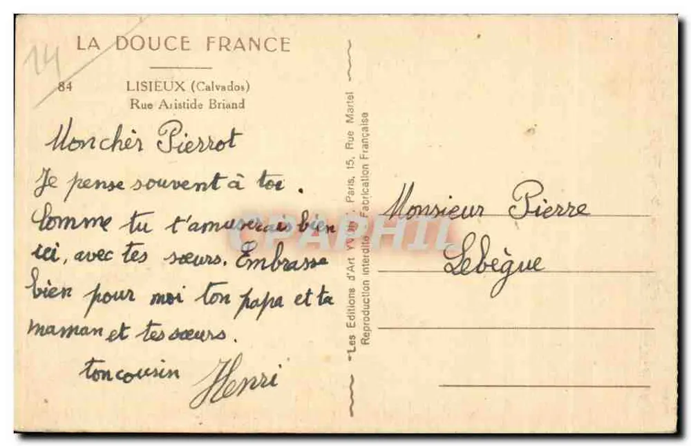 Rua estreita em Lisieux — Calvados — editor 'La Douce France' - Verso