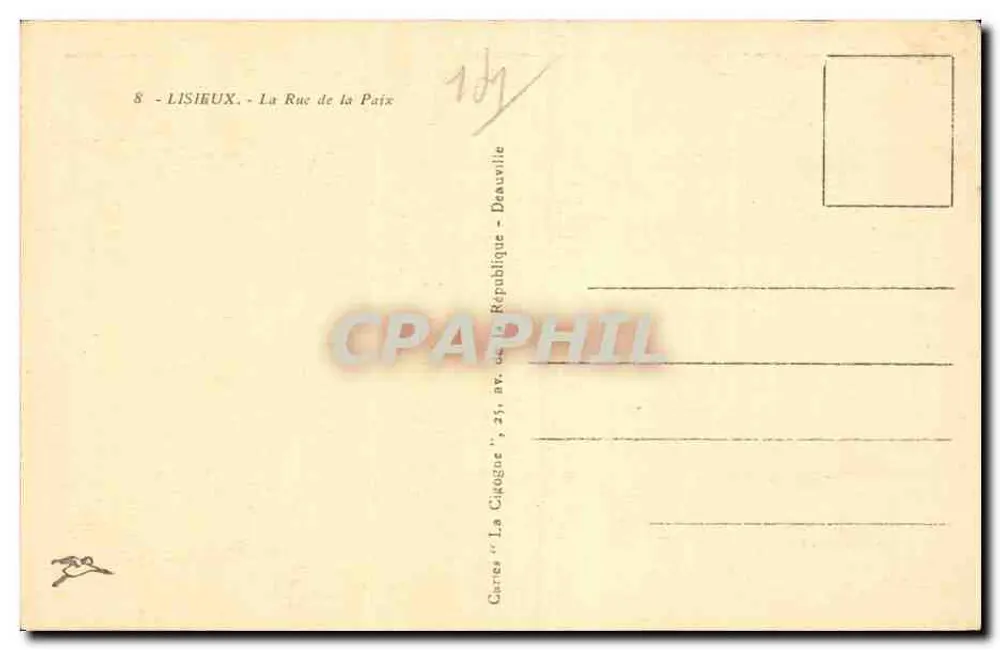Lisieux — A Rue de la Paix — Cartas 'La Cigogne', Deauville - Verso