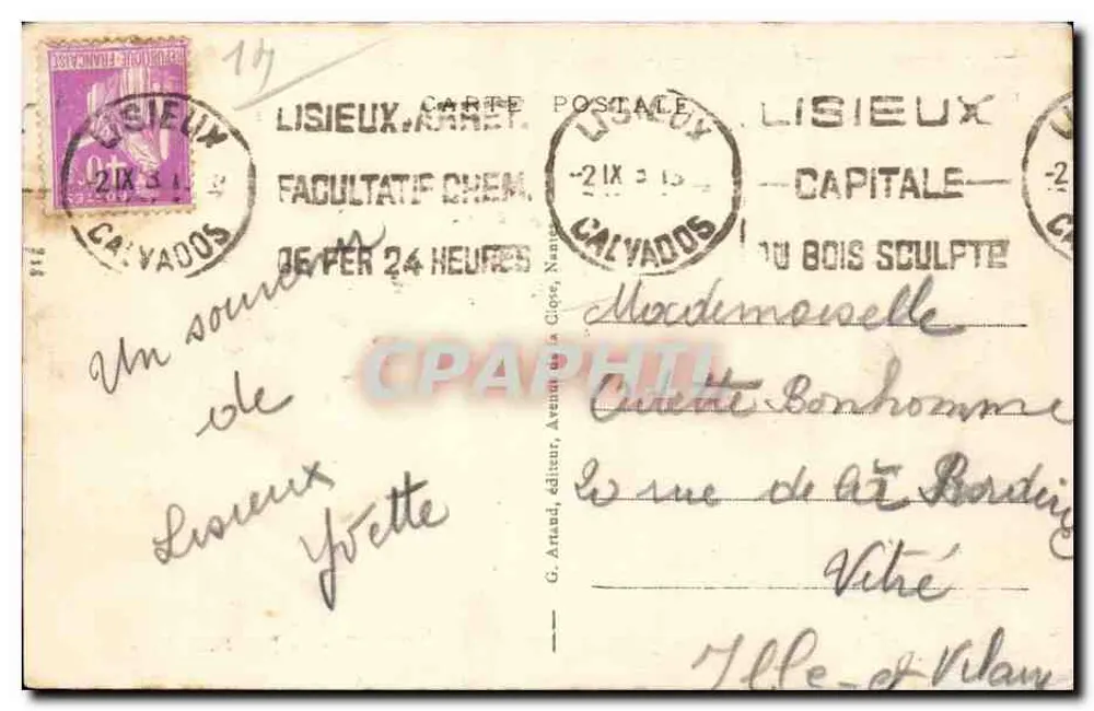 Lisieux - A Praça Victor-Hugo — G. Arrand, editor, n°9 - Verso