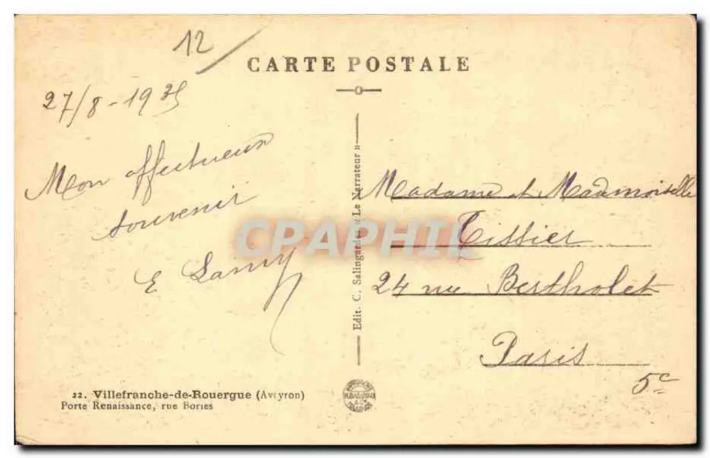Renaissance-Tor — Villefranche-de-Rouergue (Aveyron) — Verlag C. Salingue - Rückseite