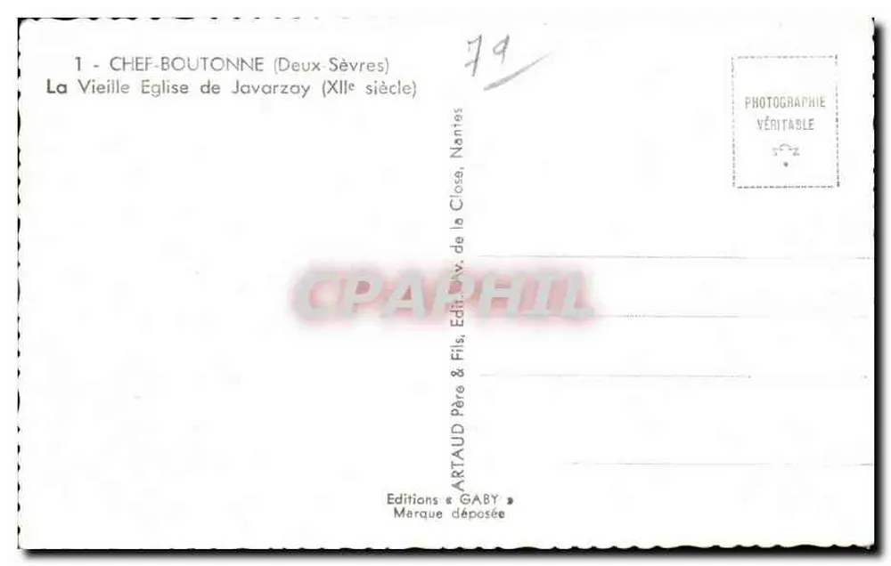 Chef-Boutonne — Die Alte Kirche von Javorzay (12. Jahrhundert) — Éditions Gaby - Rückseite