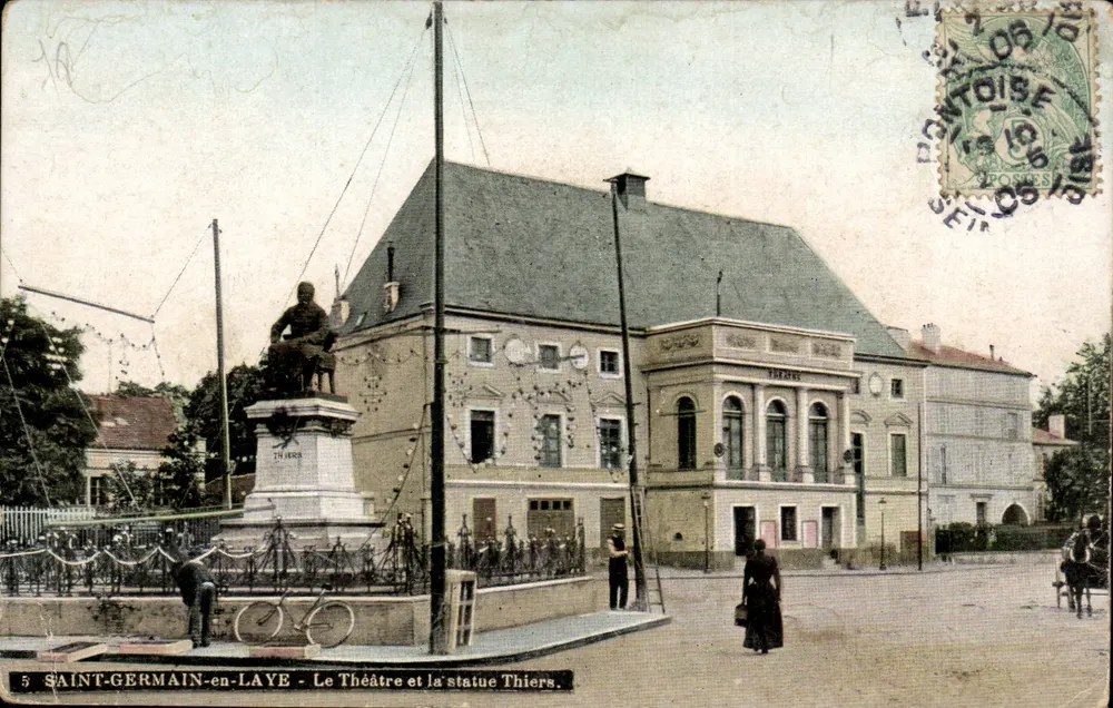 SAINT-GERMAIN-en-LAYE - Ansicht des Theaters und der Statue Thiers — Verlag AQUA-PHOTO & Cie, Nr. 5 - Vorderseite