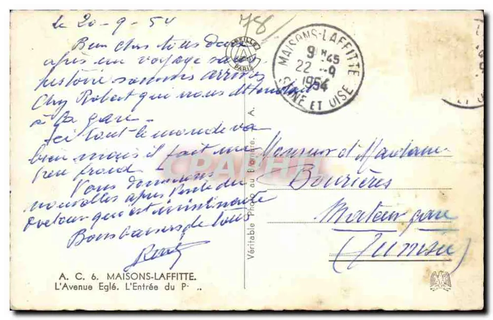 Estátua da Virgem Maria — parque arborizado — editor A. C. 6, MAISONS-LAFFITTE, n°448 - Verso