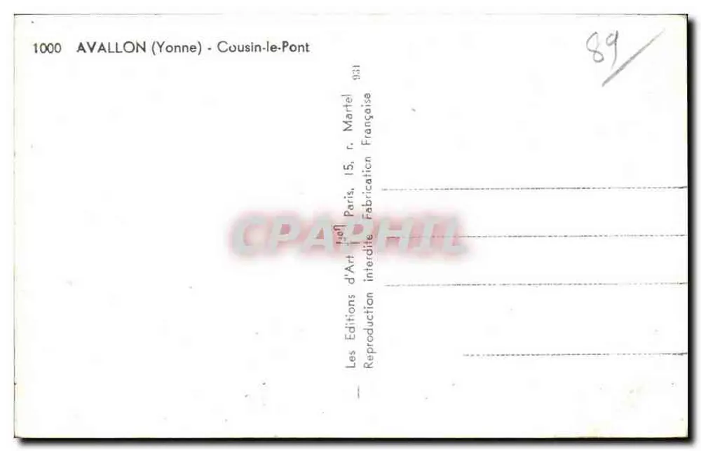 Avallon (Yonne) - Cousin-le-Pont — Editora: Les Éditions d'Art, Paris - Verso