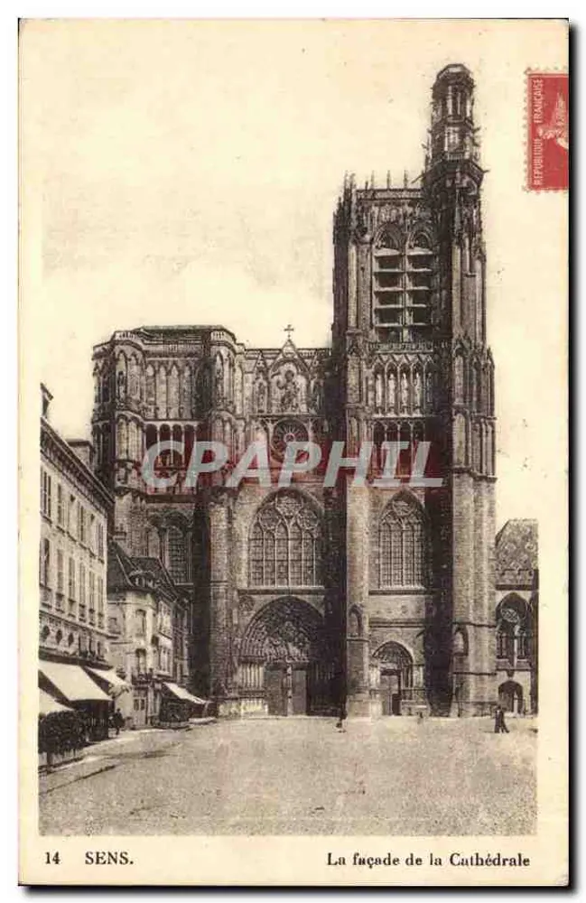 Sens — A fachada da Catedral — Editor L. Lotreau, n°14 - Frente