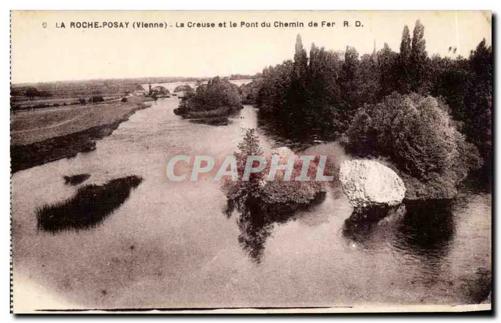 La Roche-Posay (Vienne) - Die Creuse und die Eisenbahnbrücke R.D. - Vorderseite