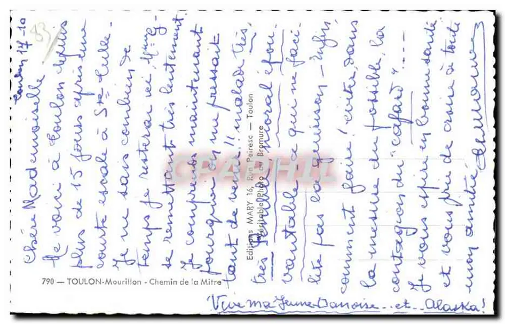 Vista de Toulon-Mourillon — Caminho da Mitre — Edições MARY — n°790 - Verso