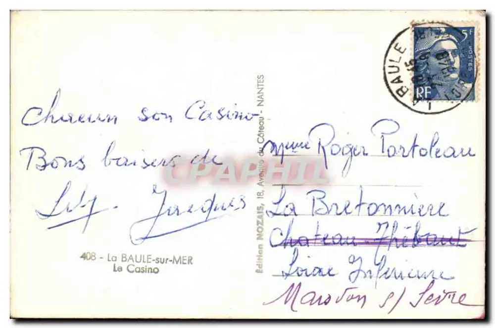 O Casino de La Baule-sur-Mer — editor Édition Nozaïs, n° 408 - Verso