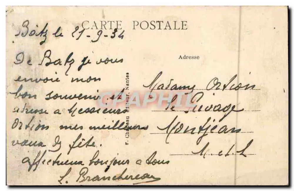 Batz-sur-Mer (Loire-Inf.) — An der Küste — Die Teufelsbrücke — Verlag F. Cheveau, Nantes, Nr. 18 - Rückseite