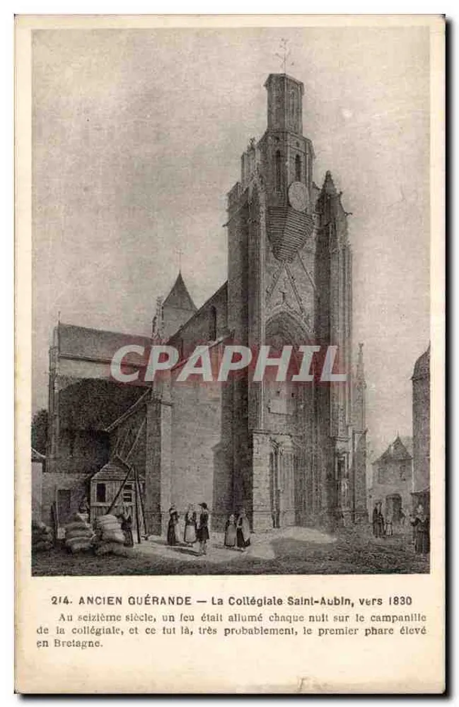 Alte Guérande — Kollegiatekirche Saint-Aubin, um 1830 - Vorderseite