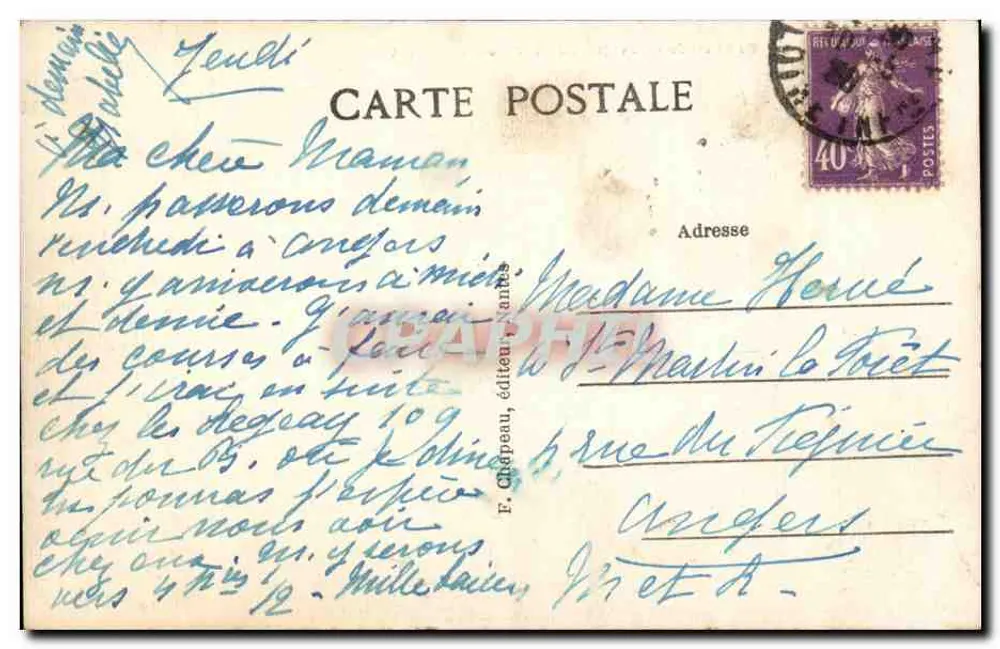 NANTES — Cour du Château — Pavillon du Petit-Gouvernement — Verleger F. Chapeau, n°12 - Rückseite