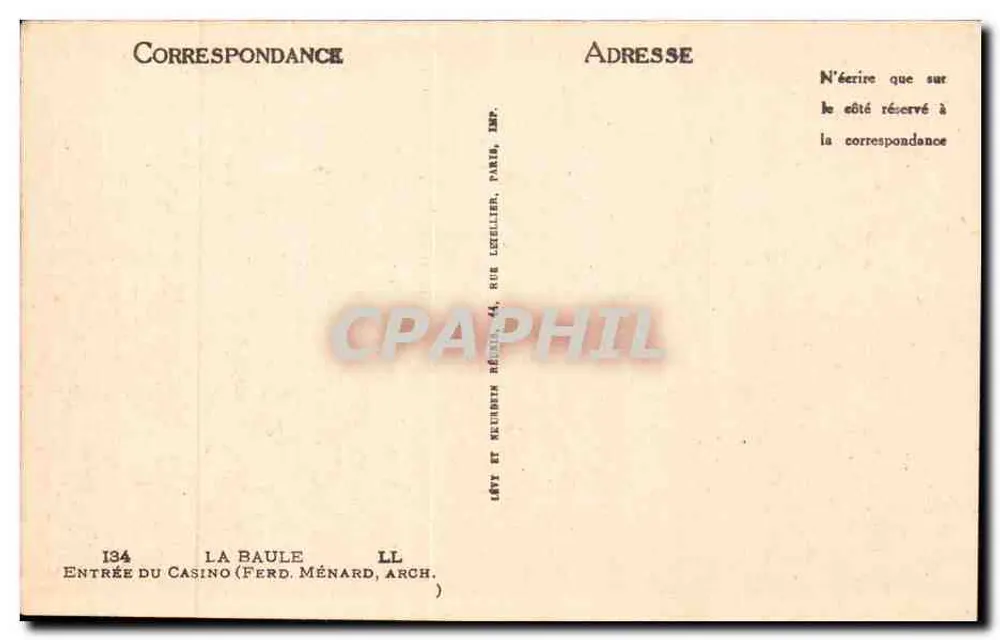 Eingang zum Casino — La Baule — Imp. Ferd. Ménard, Arch. - Rückseite