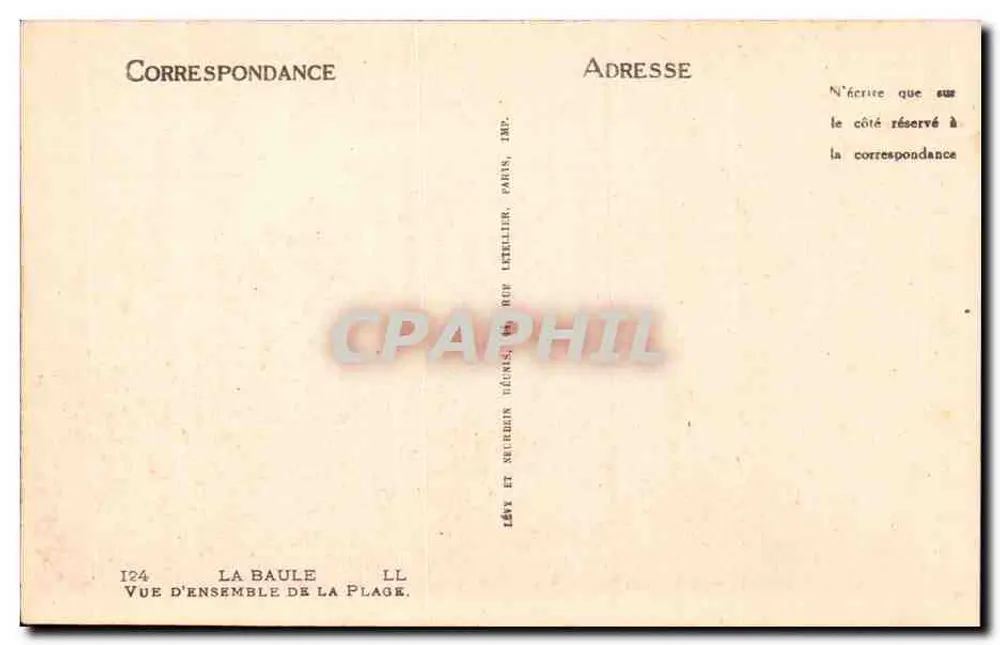 La Baule — Vista geral da praia — Editor Neurdein, n° I24 - Verso