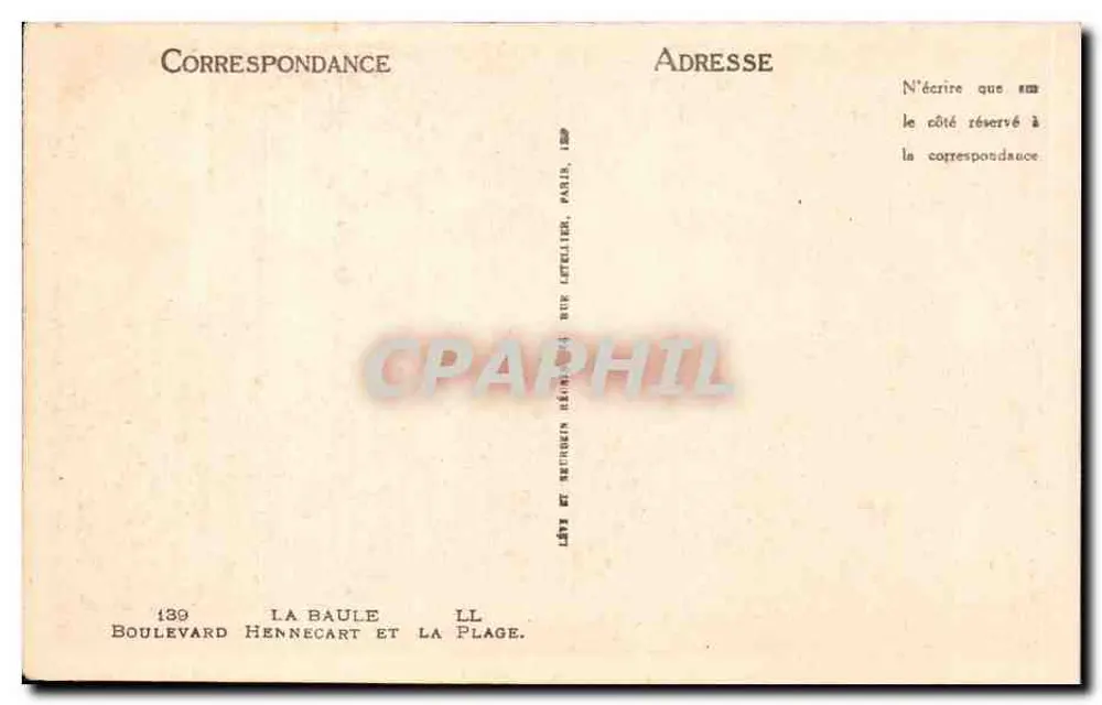 La Baule — Strand und Promenade — Verlag: La Baule, 139 Boulevard Hennecart und La Plage - Rückseite