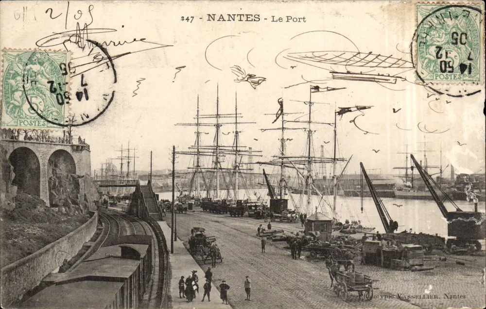 NANTES - Le Port — vue du port avec navires à voile et grues — Phototypie Vassellier, Nantes, n° 247 - Frente