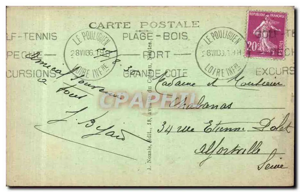 Le Poulliguen (Loire Inf.) — Allgemeiner Blick auf das Stadtzentrum — J. Nozais, Verlag - Rückseite