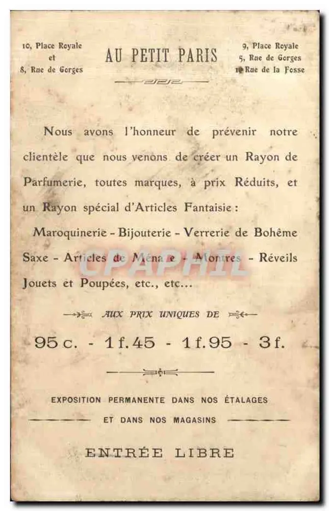 NANTES - Platz Royale, Straßen Gorges und der Fosse — Verleger Phototypie Vassellier, Nantes - Rückseite