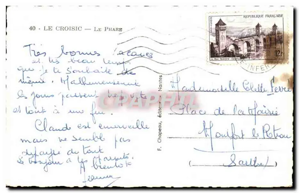 Le Croisic — O Farol — F. Chapeau, editor, Nantes - Verso