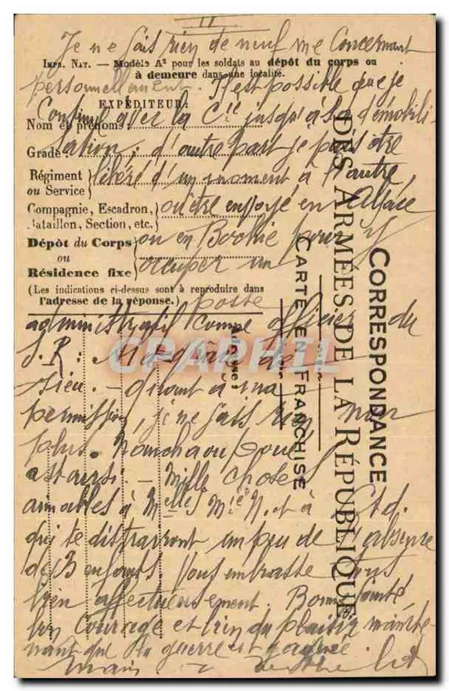 Militärische Korrespondenz — Offizielle Karte der Republik — datiert 13. Juni 1918 - Vorderseite