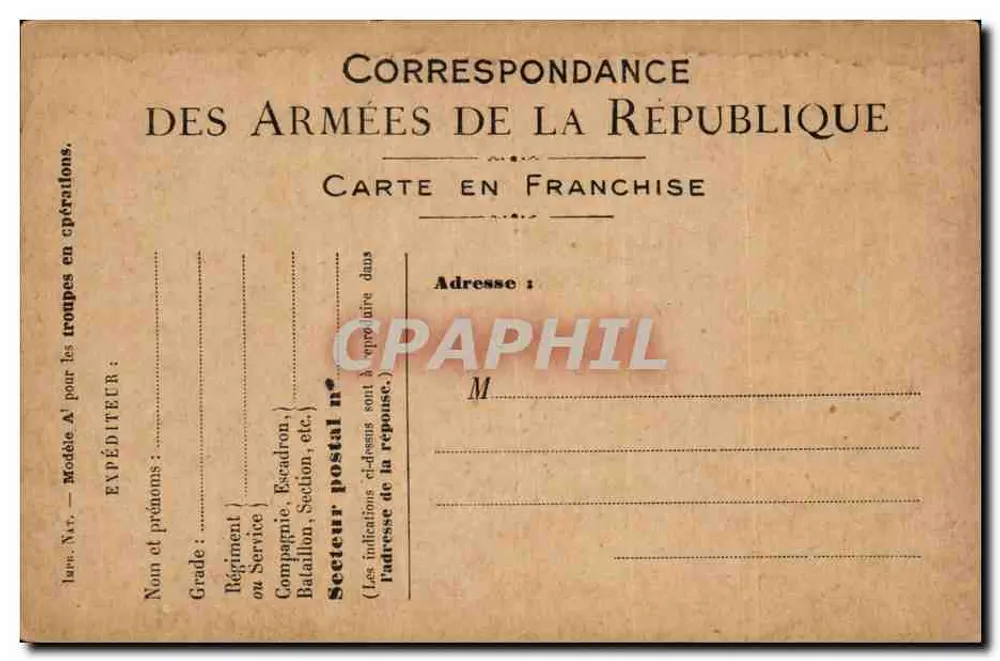 Correspondência das Forças da República — Carta em franquia — datada 23 de junho de 1918 — Chef Bourre, Oppres avant - Frente