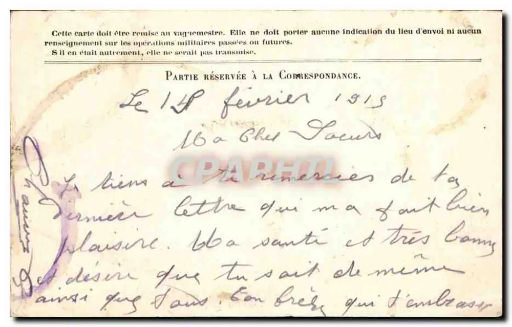 Correspondence der Armee der Republik — Freiporto — 1915 — Gouvy (Mayenne) - Rückseite