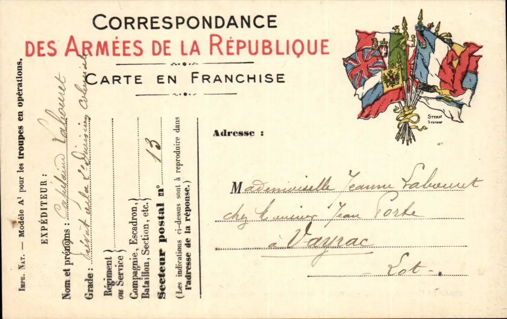 Correspondence der Armee der Republik — Freiporto-Karte — Stern Gravure - Vorderseite