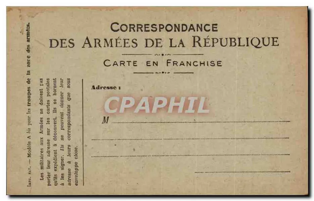 Correspondenz der Armee der Republik — Postkarte im Freiformat — Modellnummer 7 — Verlag nicht sichtbar - Vorderseite