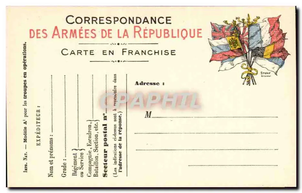 Correspondence der Armee der Republik — Freiporto — Stern Gravure - Vorderseite