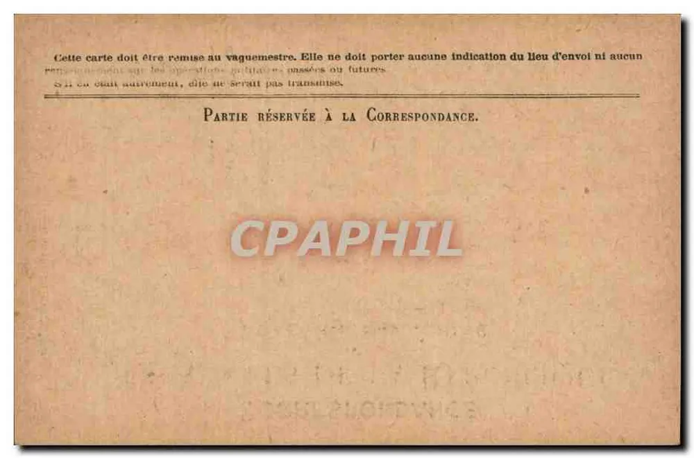 Correspondenz der Armee der Republik — Postkarte in Franchise — Modell Nr. 1 - Rückseite