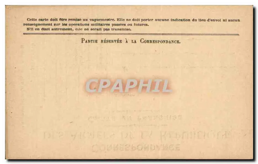Correspondenz der Armee der Republik — Ansichtskarte in Freiheit — Modell A' - Rückseite
